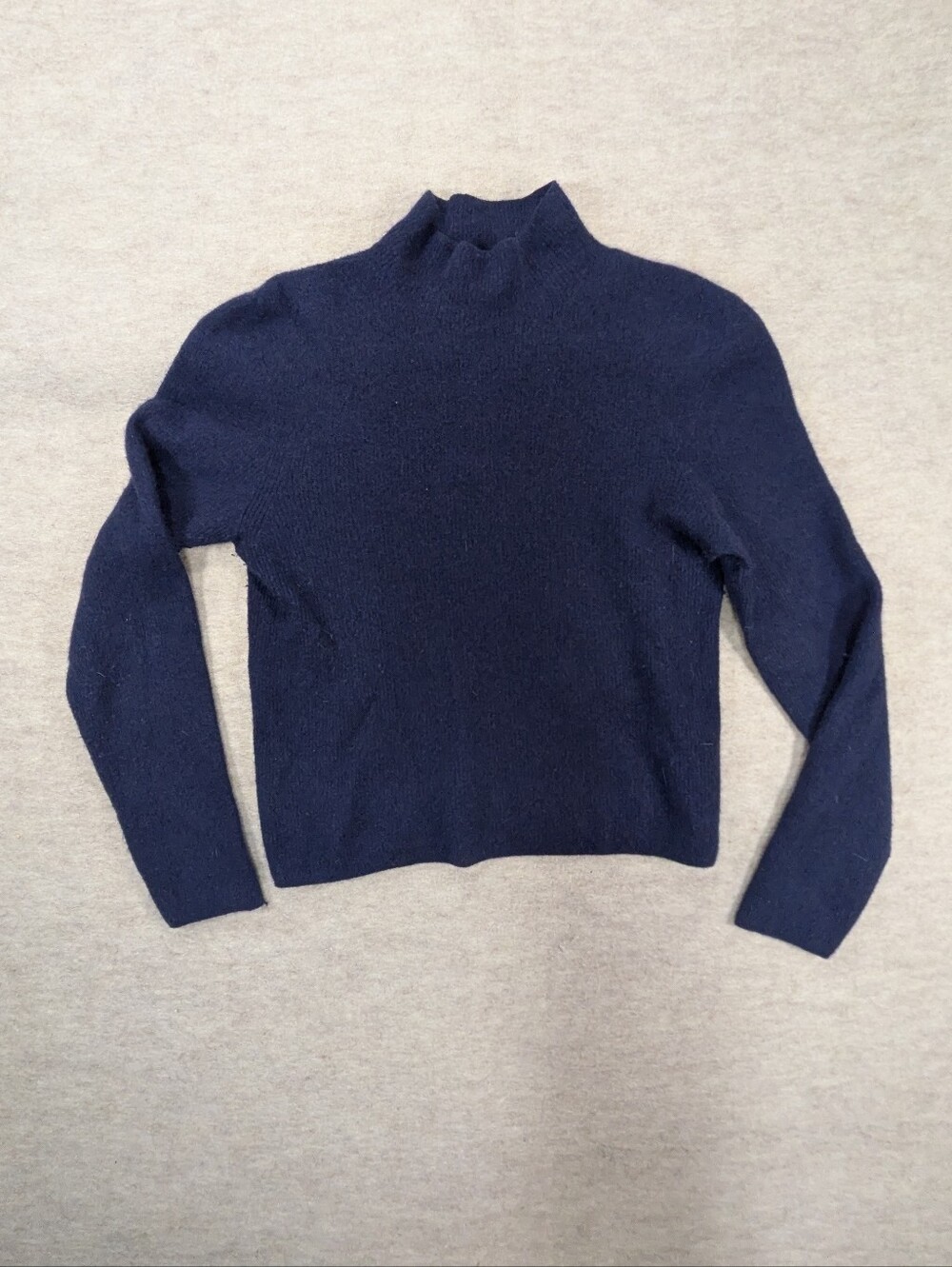 Quince Navy Blue Mongolian Cashmere Cropped Mock Neck Long Sleeve Sweater Large